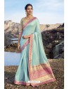 Sky Blue Chanderi Silk Printed Saree