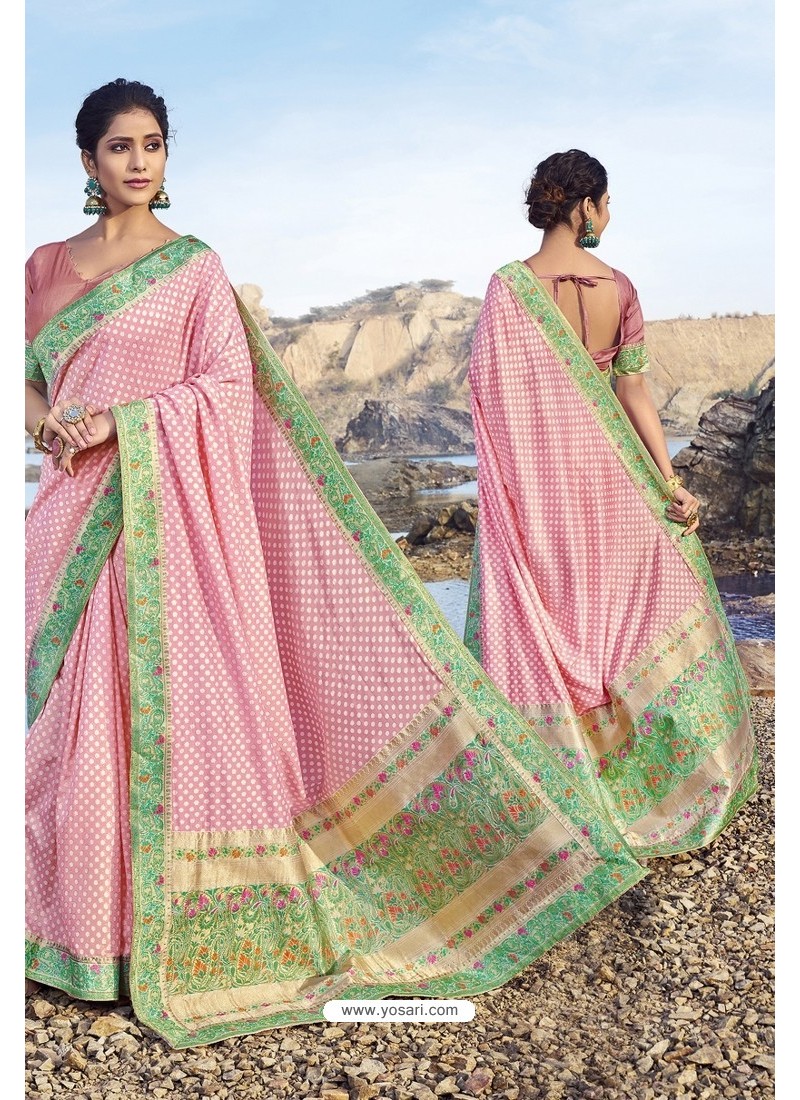 Light Pink Chanderi Silk Printed Saree