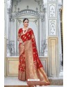Red Weaving Worked Party Wear Silk Saree
