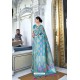 Turquoise Weaving Worked Party Wear Silk Saree