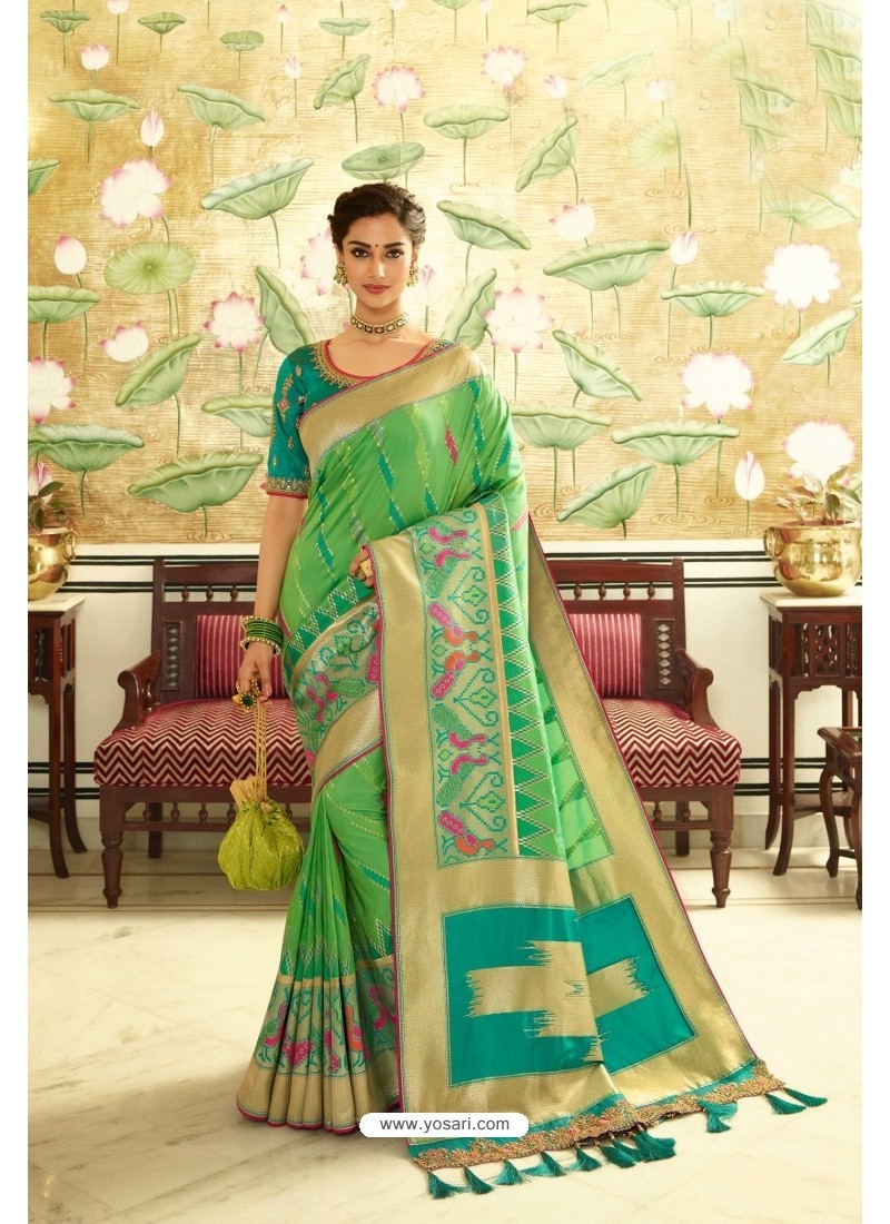 Green Party Wear Stone Worked Saree