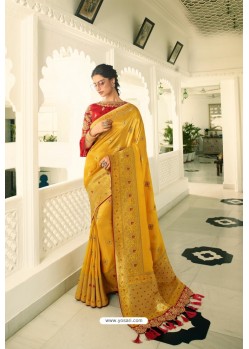 Beautiful Yellow Party Wear Stone Worked Saree