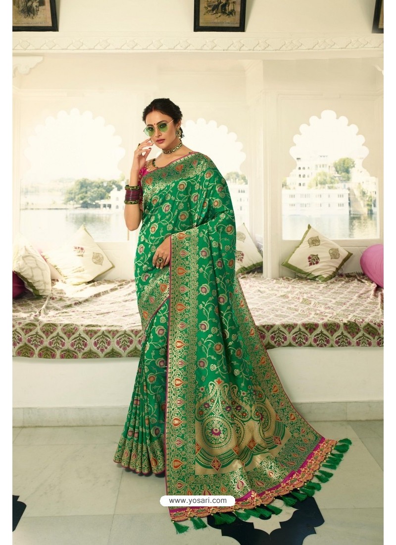 Forest Green Party Wear Stone Worked Saree