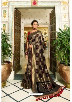 Taupe And Black Party Wear Stone Worked Saree