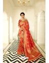 Red Party Wear Stone Worked Saree
