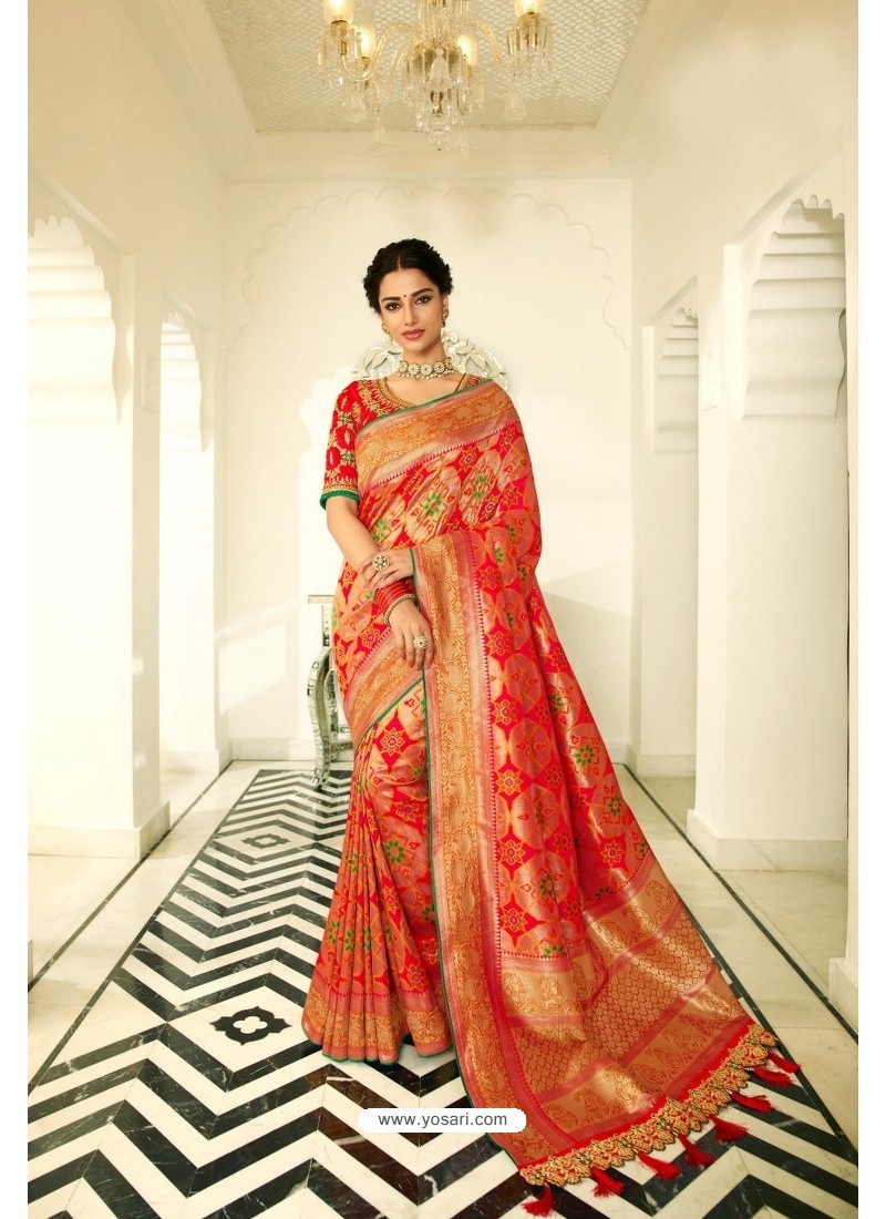 Red Party Wear Stone Worked Saree