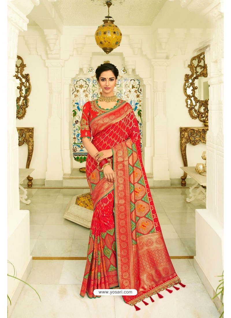 Wonderful Red Party Wear Stone Worked Saree