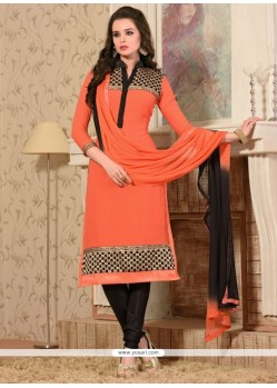 Splendid Zari Work Georgette Orange Churidar Salwar Suit