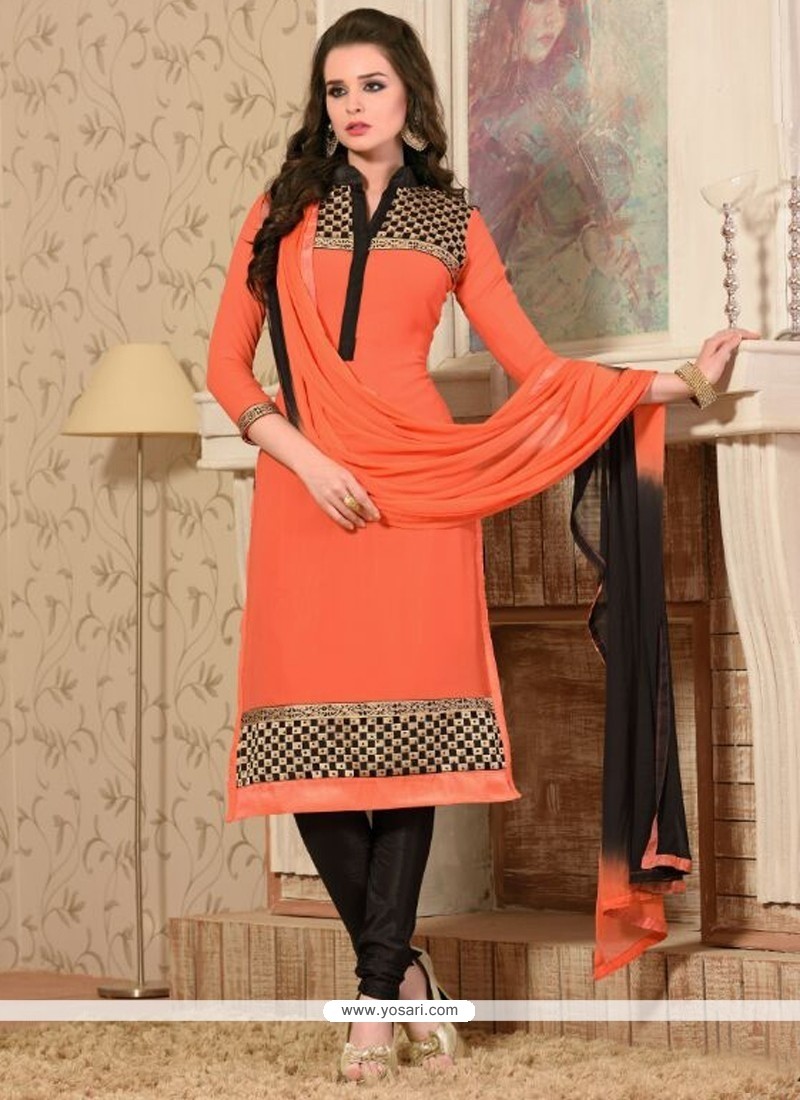 Splendid Zari Work Georgette Orange Churidar Salwar Suit