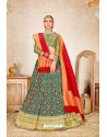 Teal And Green Banarasi Silk Jacquard Worked Lehenga Choli