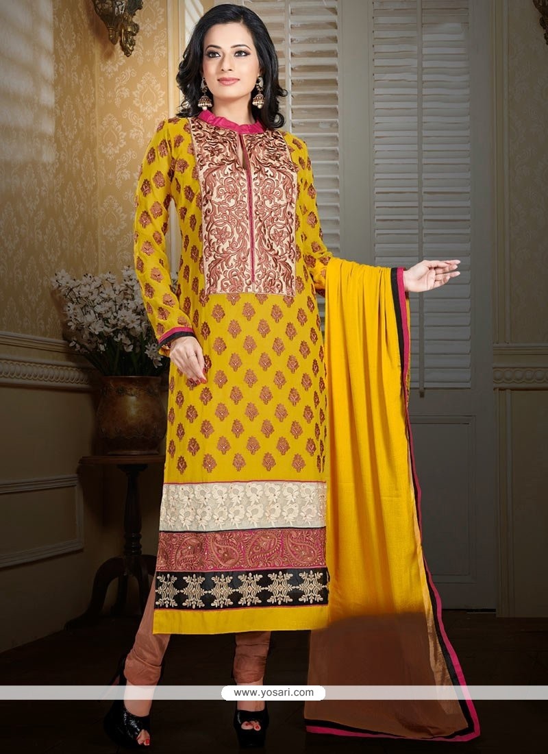 Elite Yellow Shaded Faux Georgette Churidar Suit
