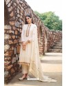 Off White Muslin Embroidered Straight Suit