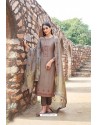 Light Brown Muslin Embroidered Straight Suit