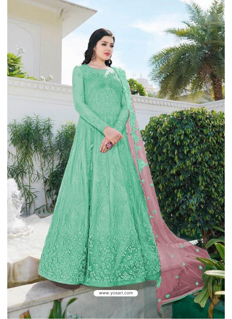 Jade Green Heavy Buterfly Net Anarkali Suit