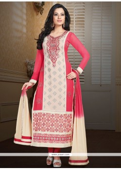 Beige And Pink Faux Georgette Churidar Suit
