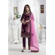 Deep Wine Georgette Floral Embroidered Straight Suit