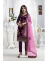 Deep Wine Georgette Floral Embroidered Straight Suit