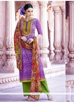 Distinctive Purple Embroidered Work Designer Pakistani Salwar Suit