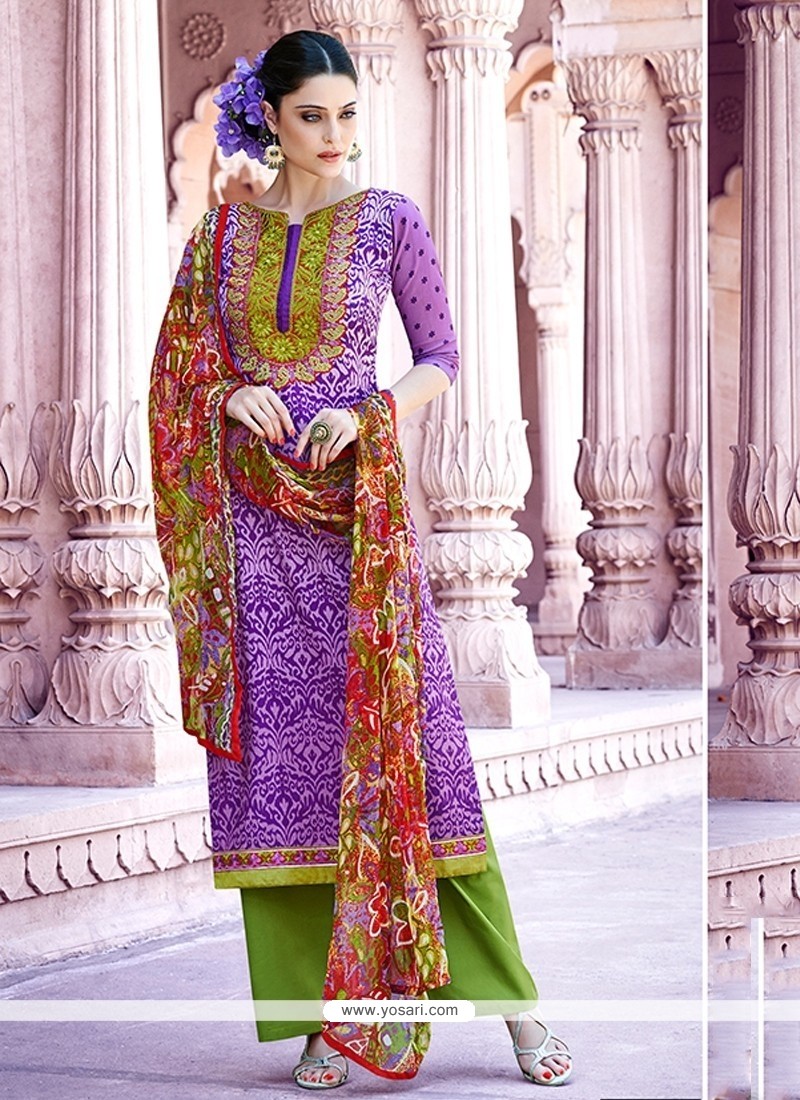 Distinctive Purple Embroidered Work Designer Pakistani Salwar Suit
