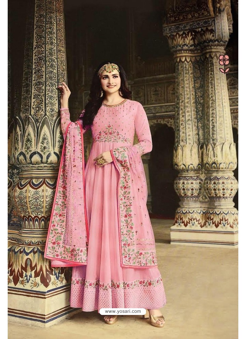 Pink Dola Silk Embroidered Anarkali Suit