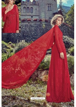 Red Designer Party Wear Floor Length Suit