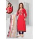Red And Navy Cotton Designer Churidar Suit