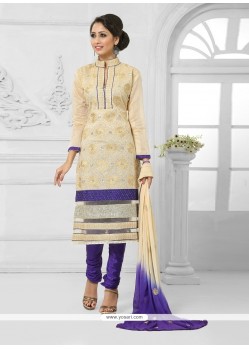 Picturesque Cream And Blue Churidar Salwar Suit