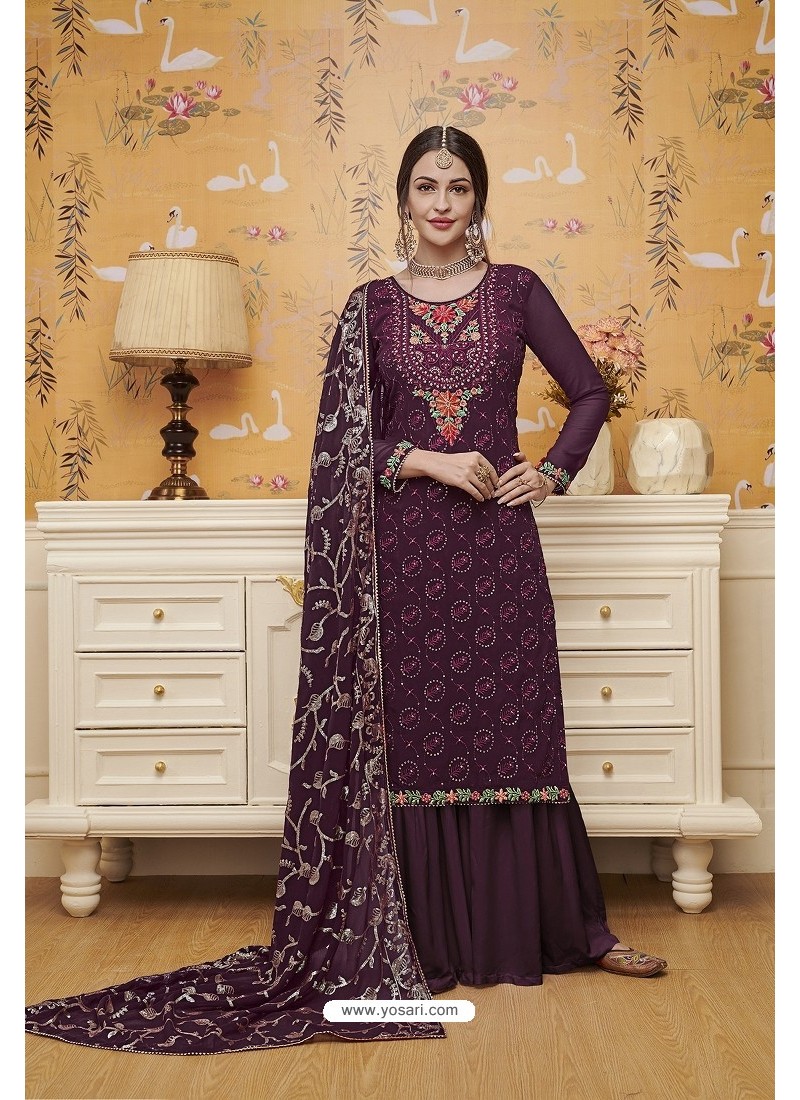Purple Blooming Faux Georgette Palazzo Suit