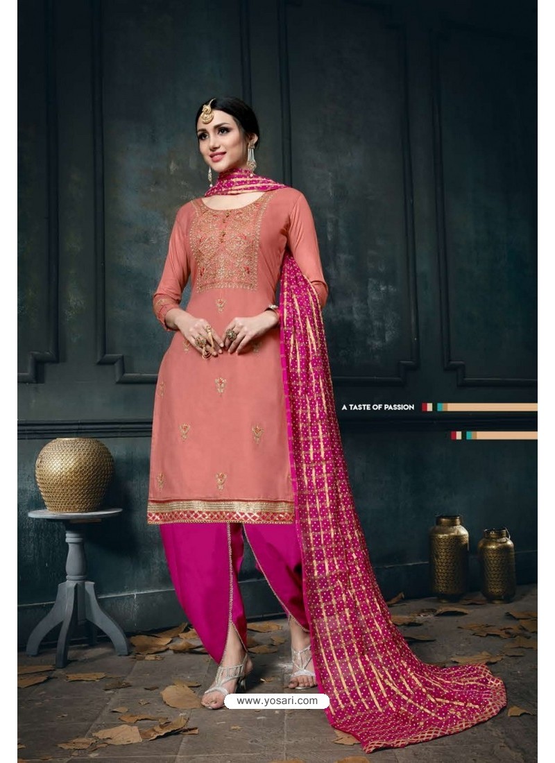 Light Red And Pink Heavy Jam Cotton Designer Suit