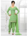 Lovely Embroidered Work Green Cotton Salwar Suit