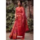 Red Silk Blend Printed Saree