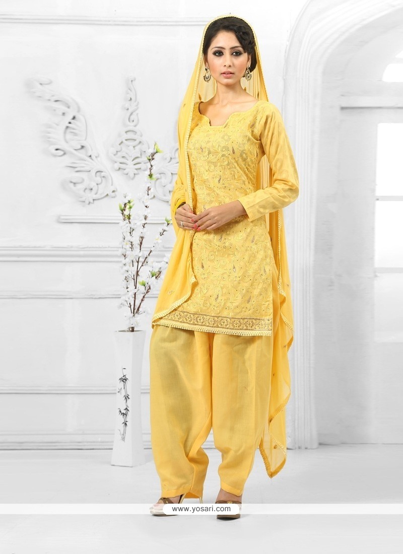 Modern Yellow Cotton Salwar Suit
