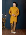 Yellow And Beige Resh Jacquard Designer Sherwani