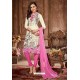 Off White And Pink Glazz Cotton Churidar Suit