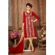 Red And Gold Glazz Cotton Churidar Suit