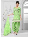 Lovable Embroidered Work Green Cotton Designer Patiala Salwar Kameez