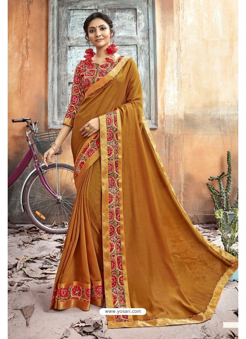 Mustard Chanderi Silk Printed Saree
