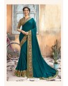 Teal Blue Chanderi Silk Printed Saree