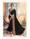 Black Chanderi Silk Printed Saree