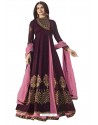 Purple Viscose Satin Zari Embroidered Anarkali Suit