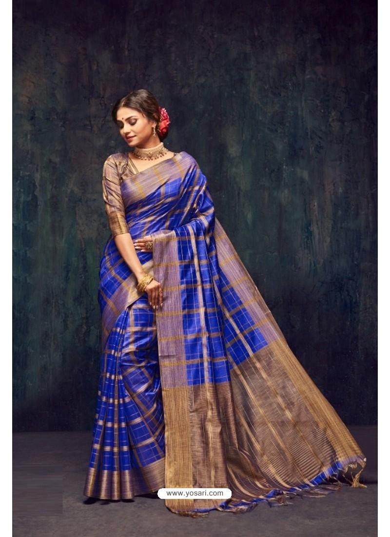 Royal Blue Silk Printed Saree