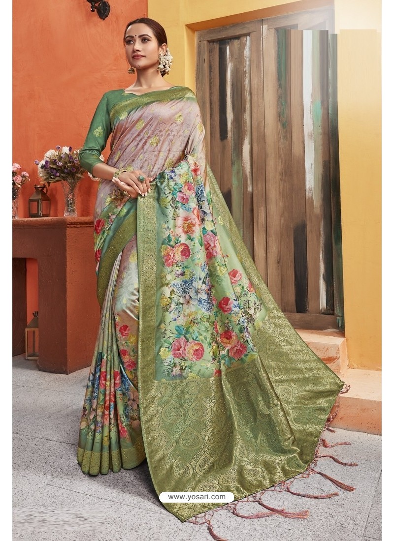 Multi Colour Silk Printed Designer Saree