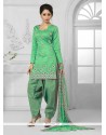 Prepossessing Cotton Green Embroidered Work Designer Patila Salwar Suit
