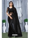 Black Net Resham Embroidered Party Wear Saree