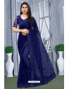Royal Blue Net Resham Embroidered Party Wear Saree