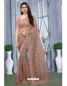 Dusty Pink Net Resham Embroidered Party Wear Saree