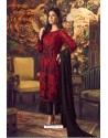 Red And Black Faux Georgette Embroidered Straight Suit