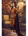 Mustard And Black Faux Georgette Embroidered Straight Suit