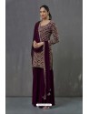 Purple Faux Georgette Sequence Worked Palazzo Suit