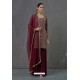 Maroon Faux Georgette Sequence Worked Palazzo Suit